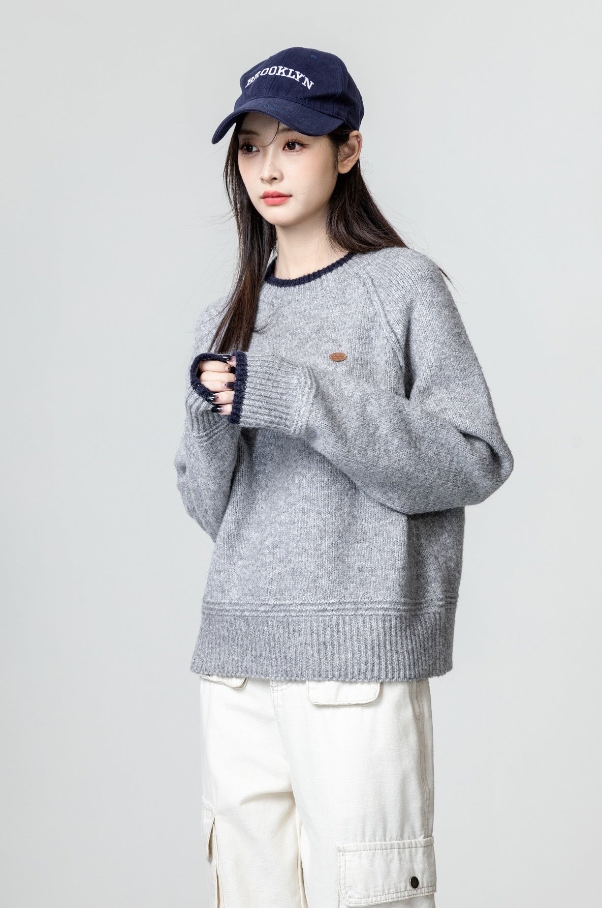 Gray Thick Knit Pullover Sweater