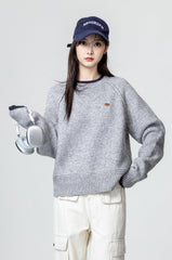 Gray Thick Knit Pullover Sweater