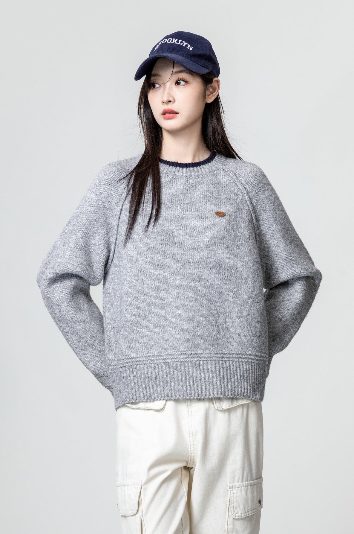Gray Thick Knit Pullover Sweater