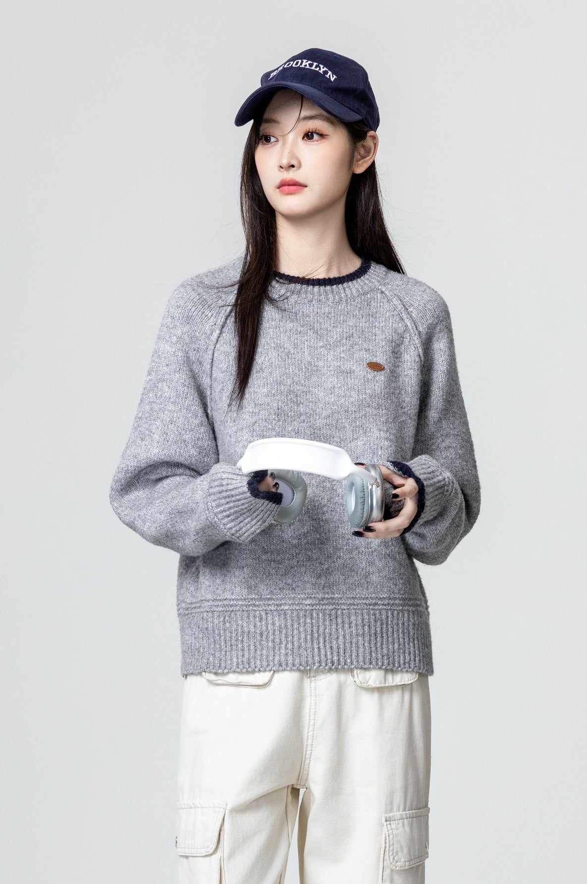 Gray Thick Knit Pullover Sweater