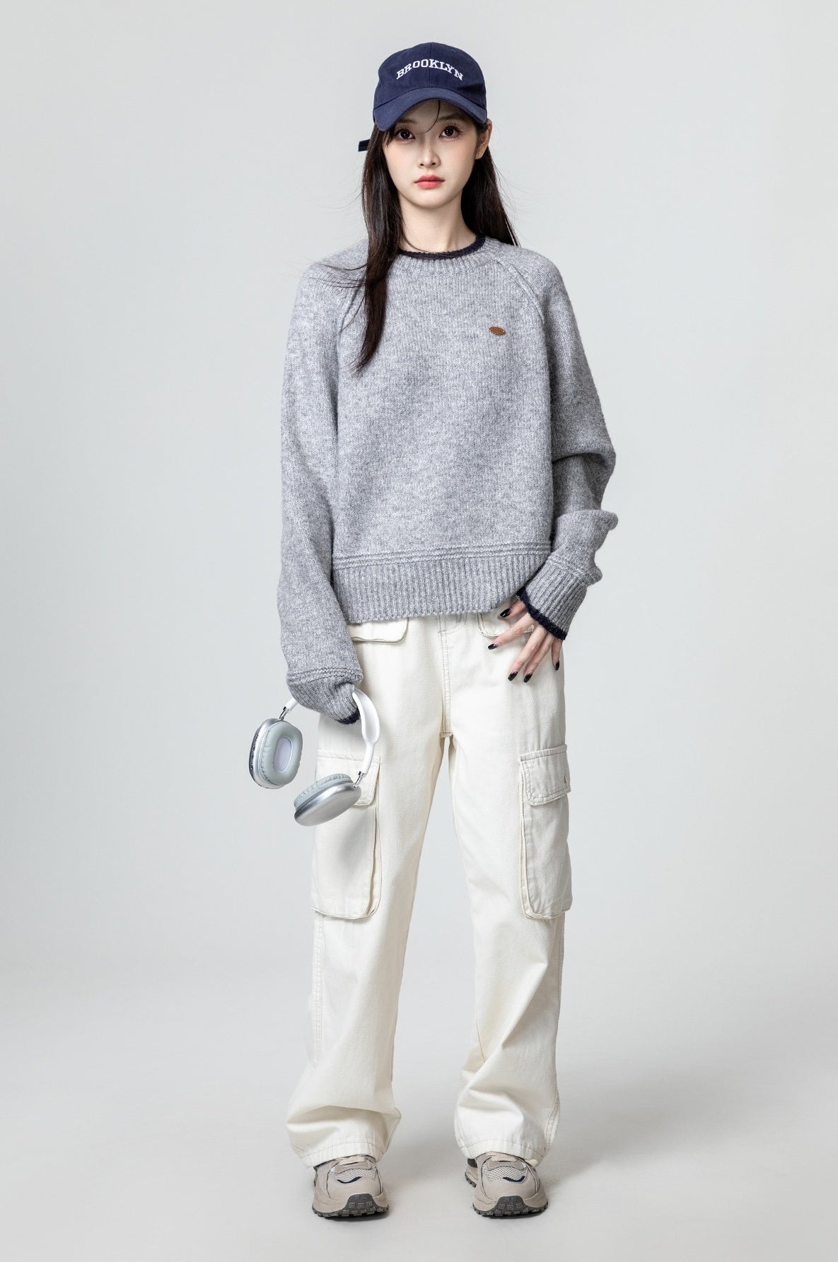 Gray Thick Knit Pullover Sweater