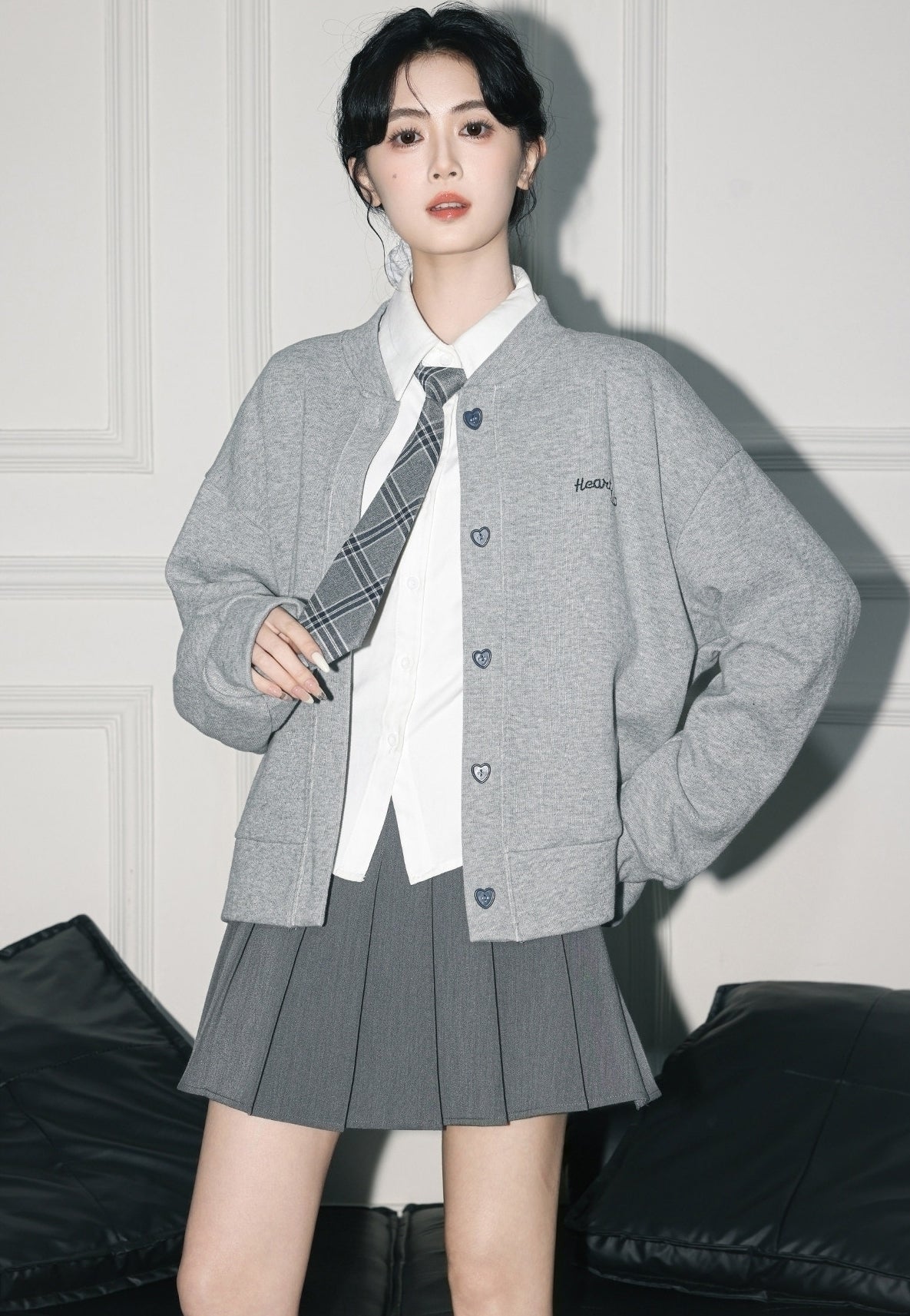 Gray Varsity Baseball Jacket Short Zip Hoodie