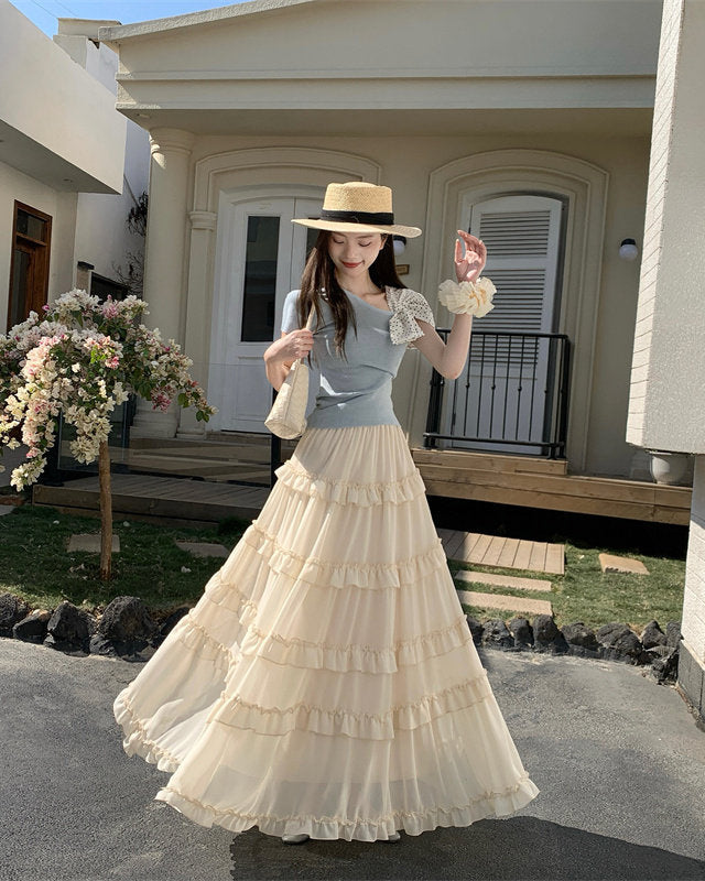 Green A-Line Maxi Skirt