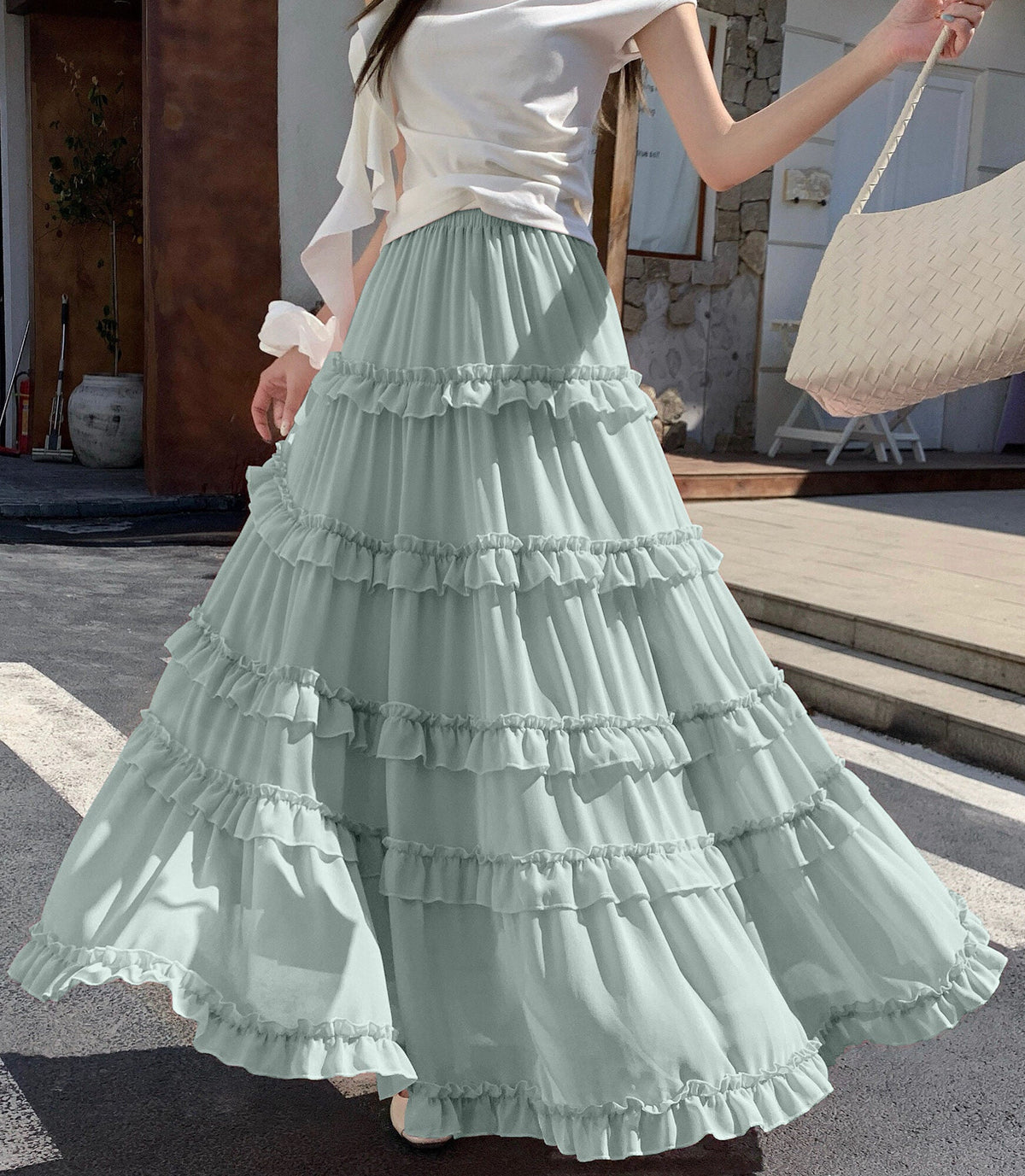 Green A-Line Maxi Skirt