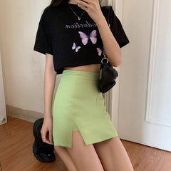Green A-Line Mini Skirt