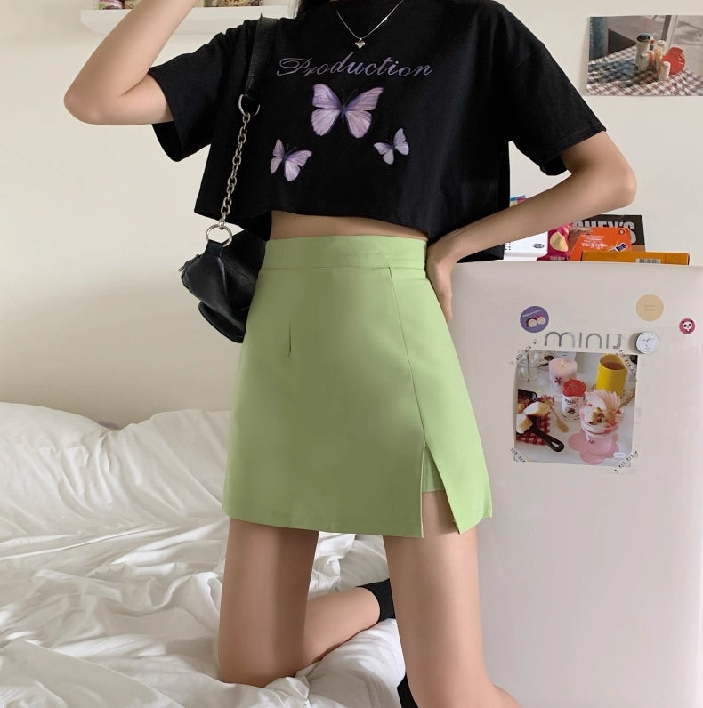 Green A-Line Mini Skirt