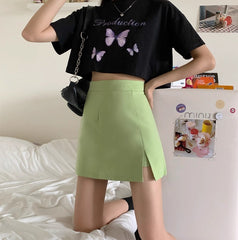 Green A-Line Mini Skirt