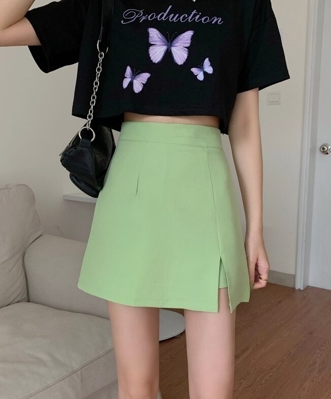 Green A-Line Mini Skirt