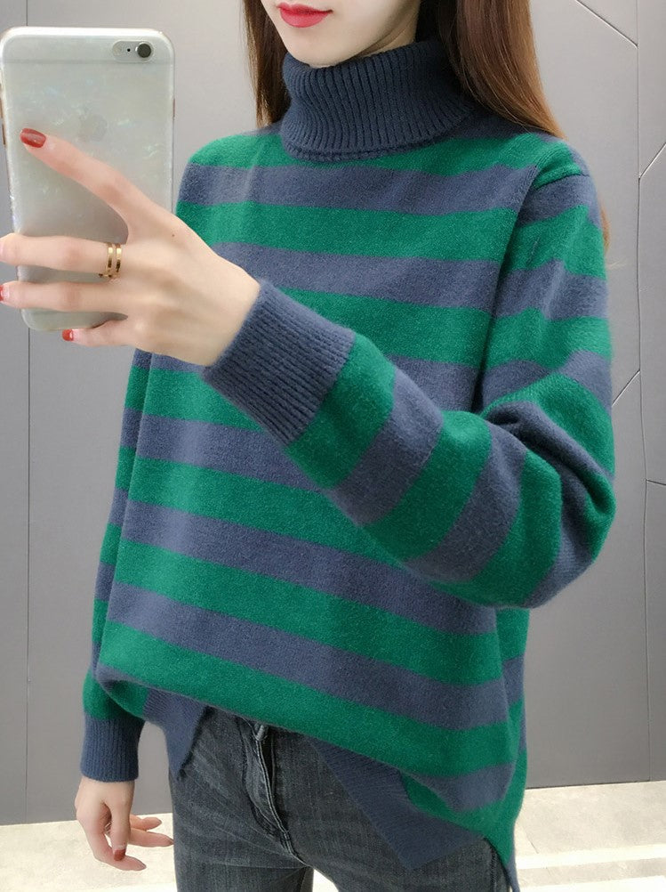 Green And Blue Turtleneck Sweater