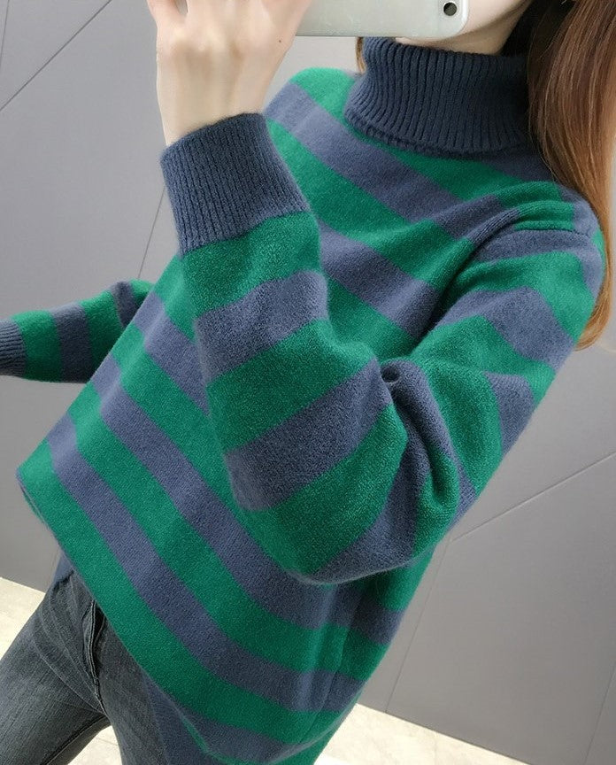 Green And Blue Turtleneck Sweater