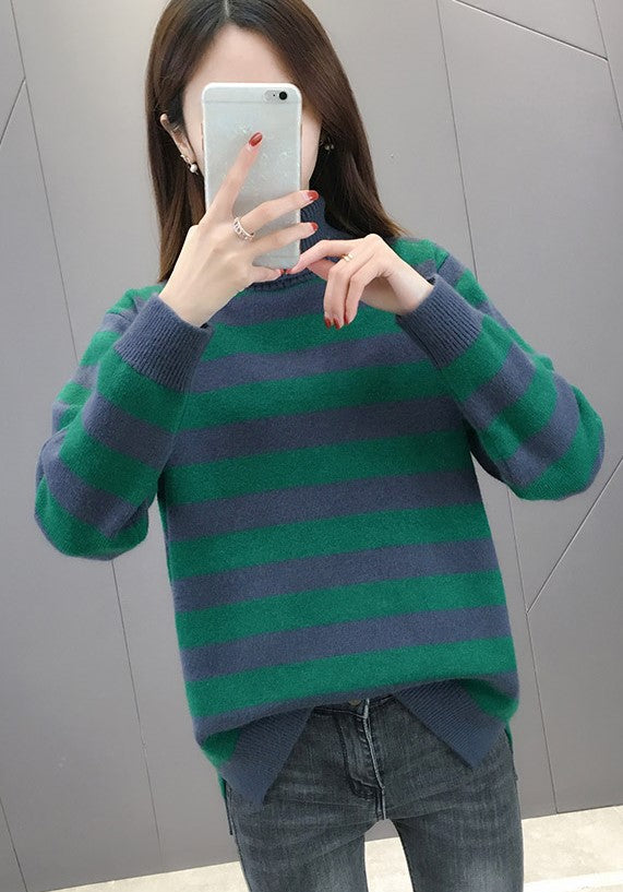 Green And Blue Turtleneck Sweater
