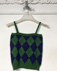 Green Argyle Cardigan Set