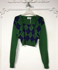 Green Argyle Cardigan Set