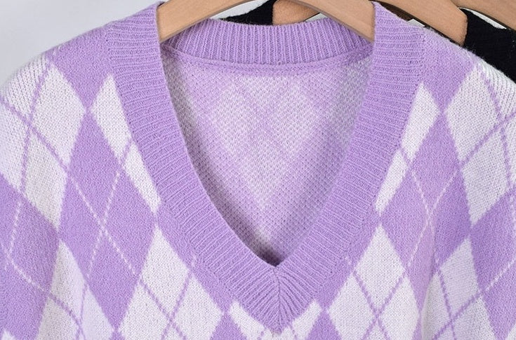 Green Argyle Pattern V-Neck Vest