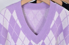 Green Argyle Pattern V-Neck Vest