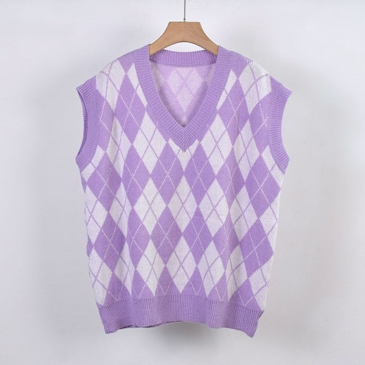 Green Argyle Pattern V-Neck Vest