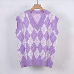 Green Argyle Pattern V-Neck Vest