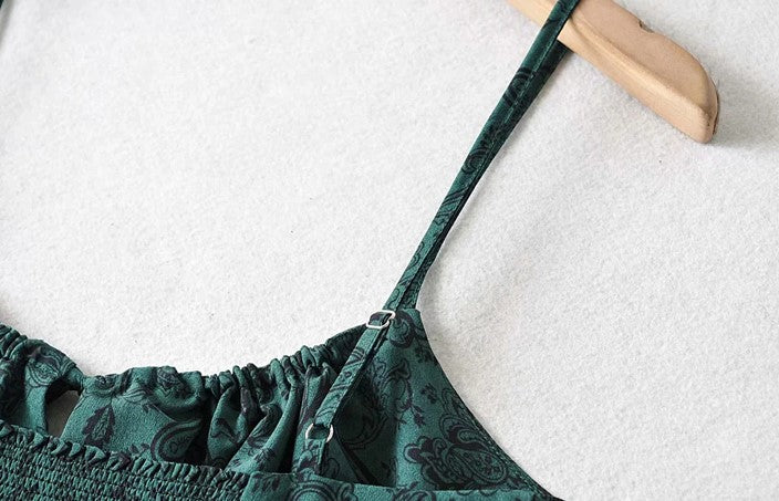 Green Bandana Pattern Sling Dress