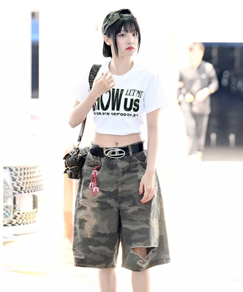 Green Camouflage Denim Short