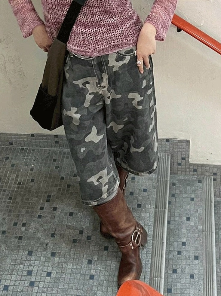 Green Camouflage Denim Short