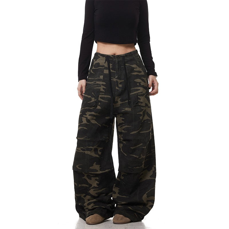 Green Camouflage Drawstring Pants