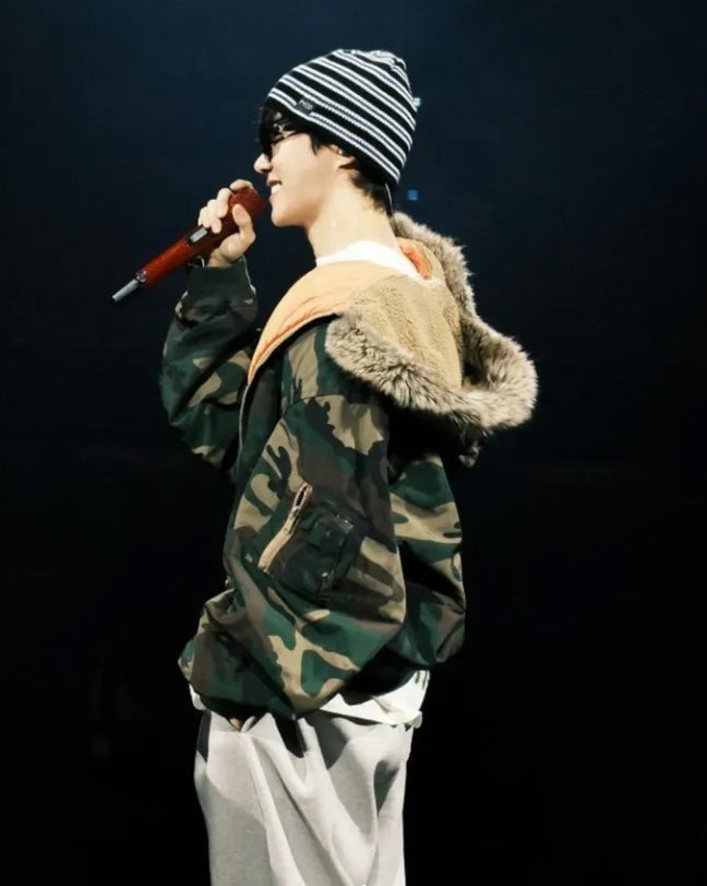 Green Camouflage Fur-Trim Hooded Jacket