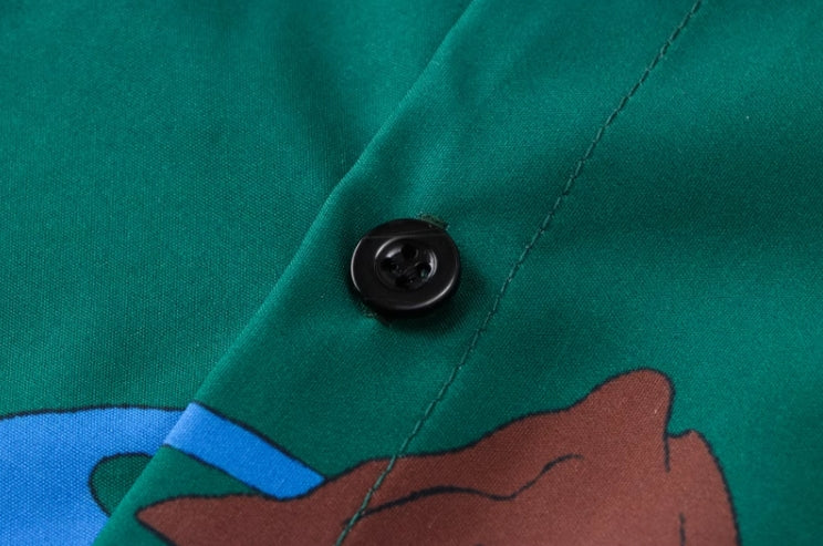 Green Cartoon Print Short Sleeve Shirt