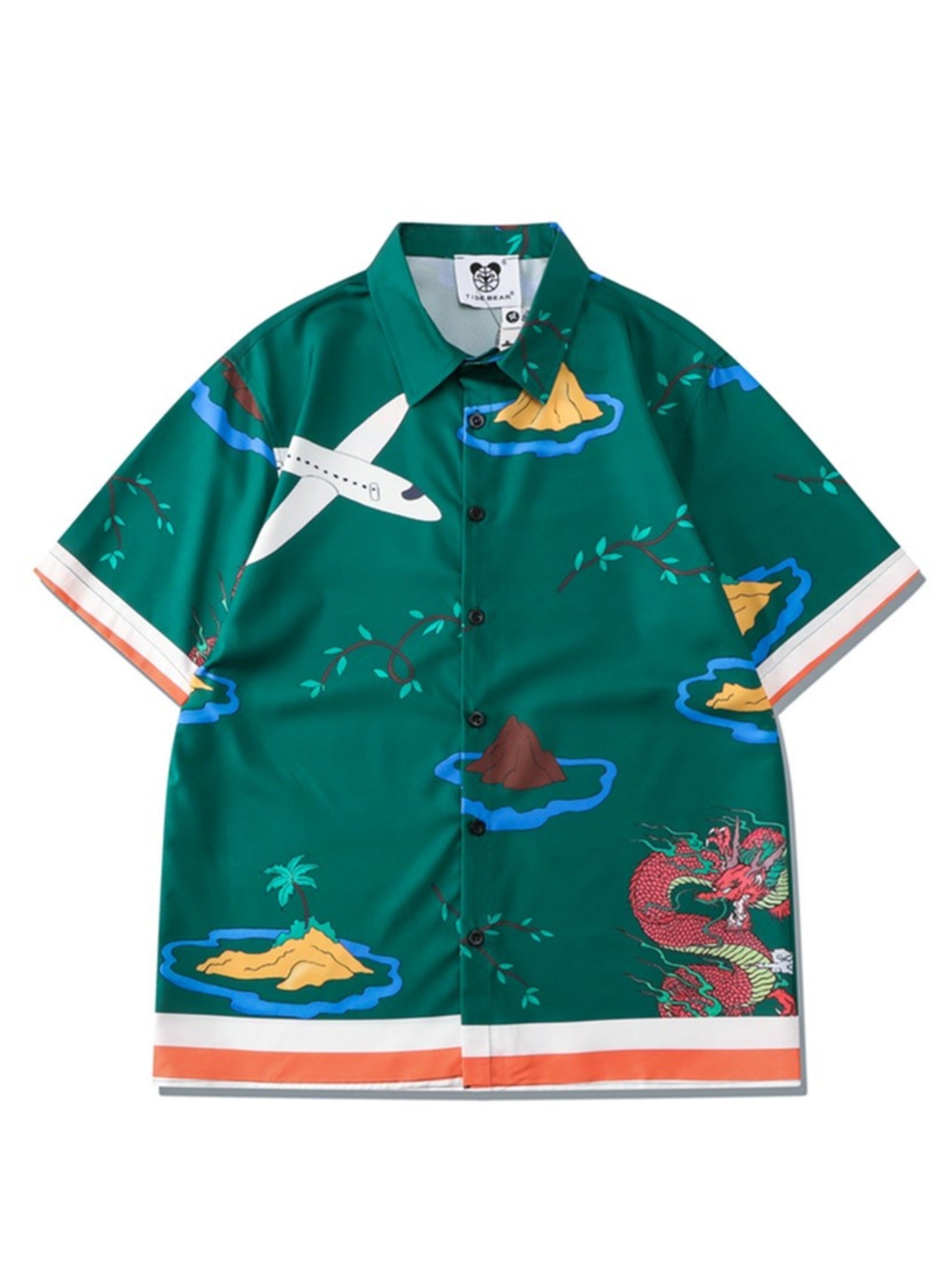 Green Cartoon Print Short Sleeve Shirt