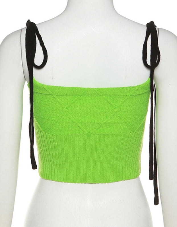 Green Diamond Flowers Knitted Crop Top