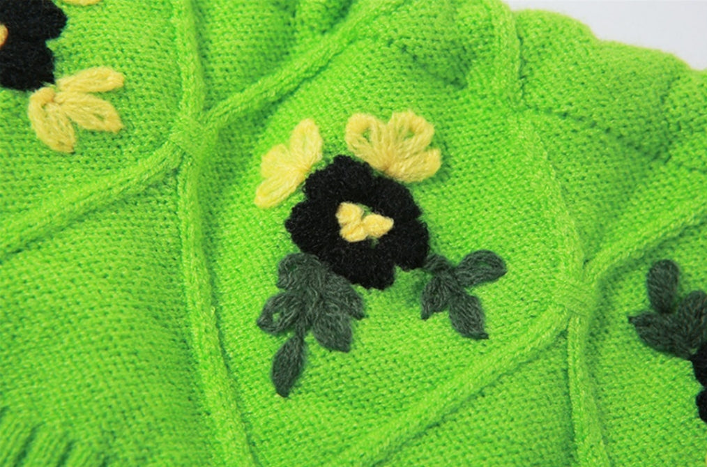Green Diamond Flowers Knitted Crop Top