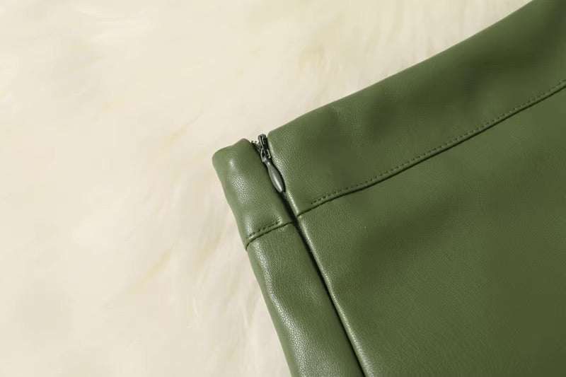 Green Faux Leather Mini Skirt