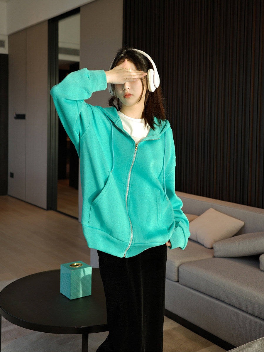 Green Hooded Zip-Up Jacket