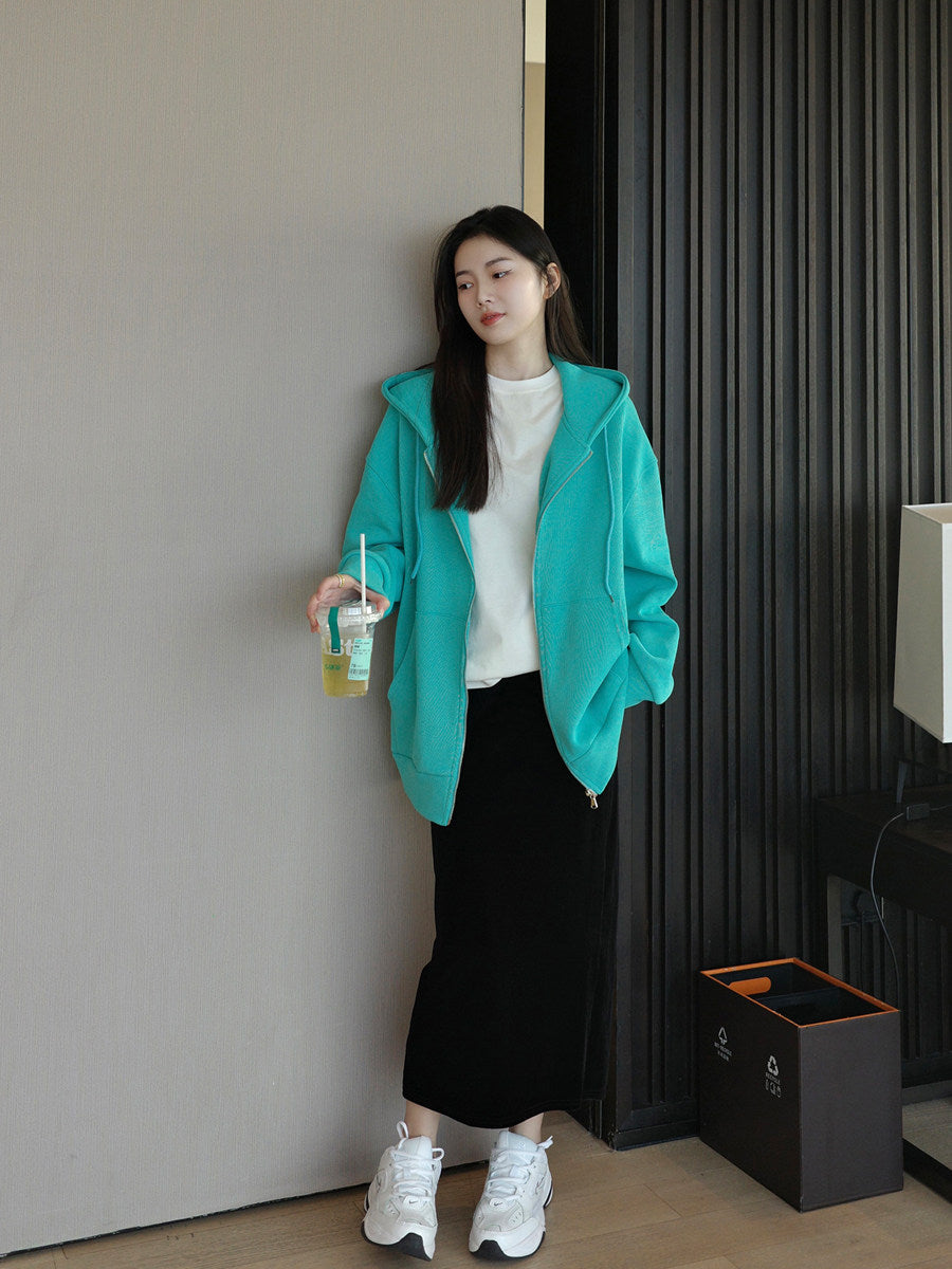 Green Hooded Zip-Up Jacket