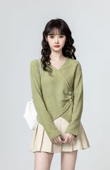 Green Irregular Vneck Long Sleeve Top
