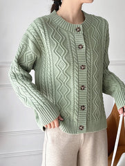 Green Knitted Button-Down Cardigan