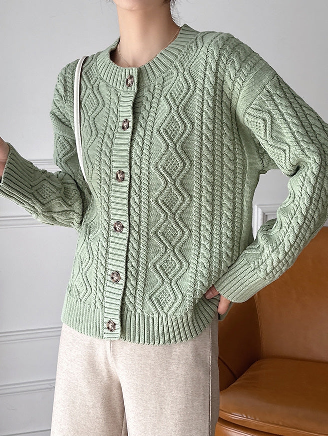 Green Knitted Button-Down Cardigan