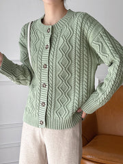 Green Knitted Button-Down Cardigan