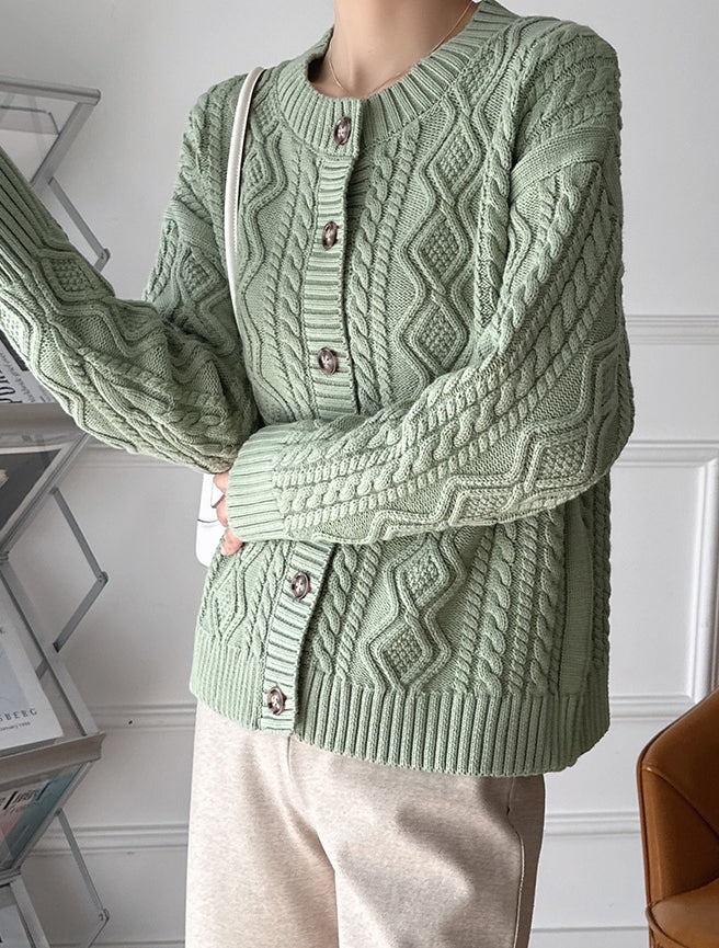 Green Knitted Button-Down Cardigan