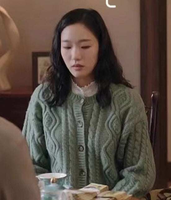 Green Knitted Button-Down Cardigan