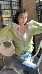Green Lace Collar Cardigan