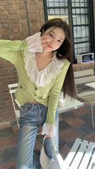 Green Lace Collar Cardigan