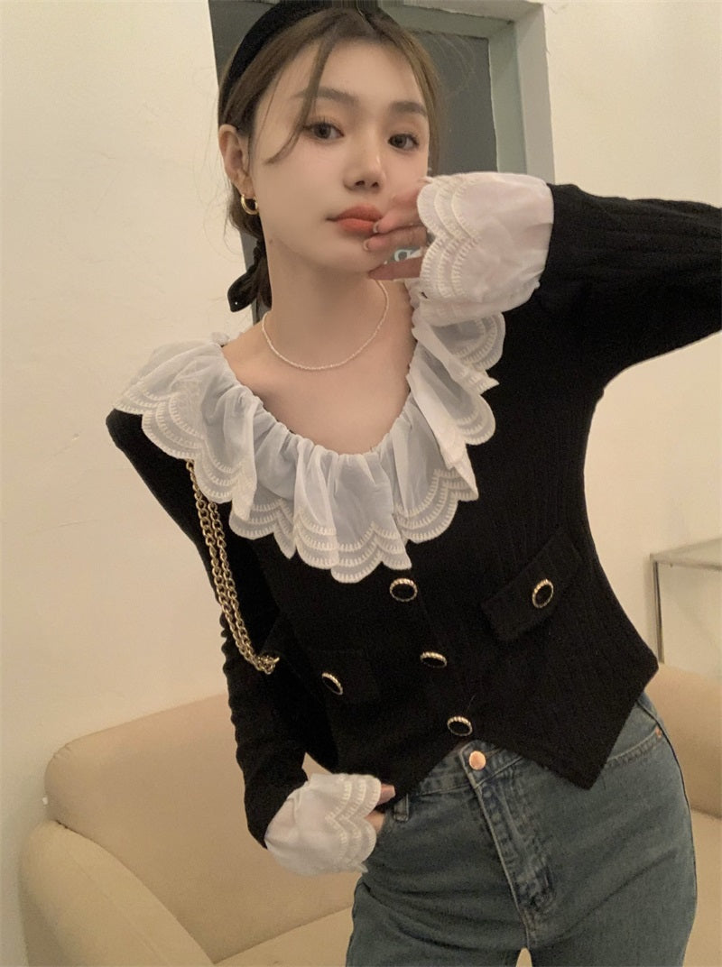 Green Lace Collar Cardigan