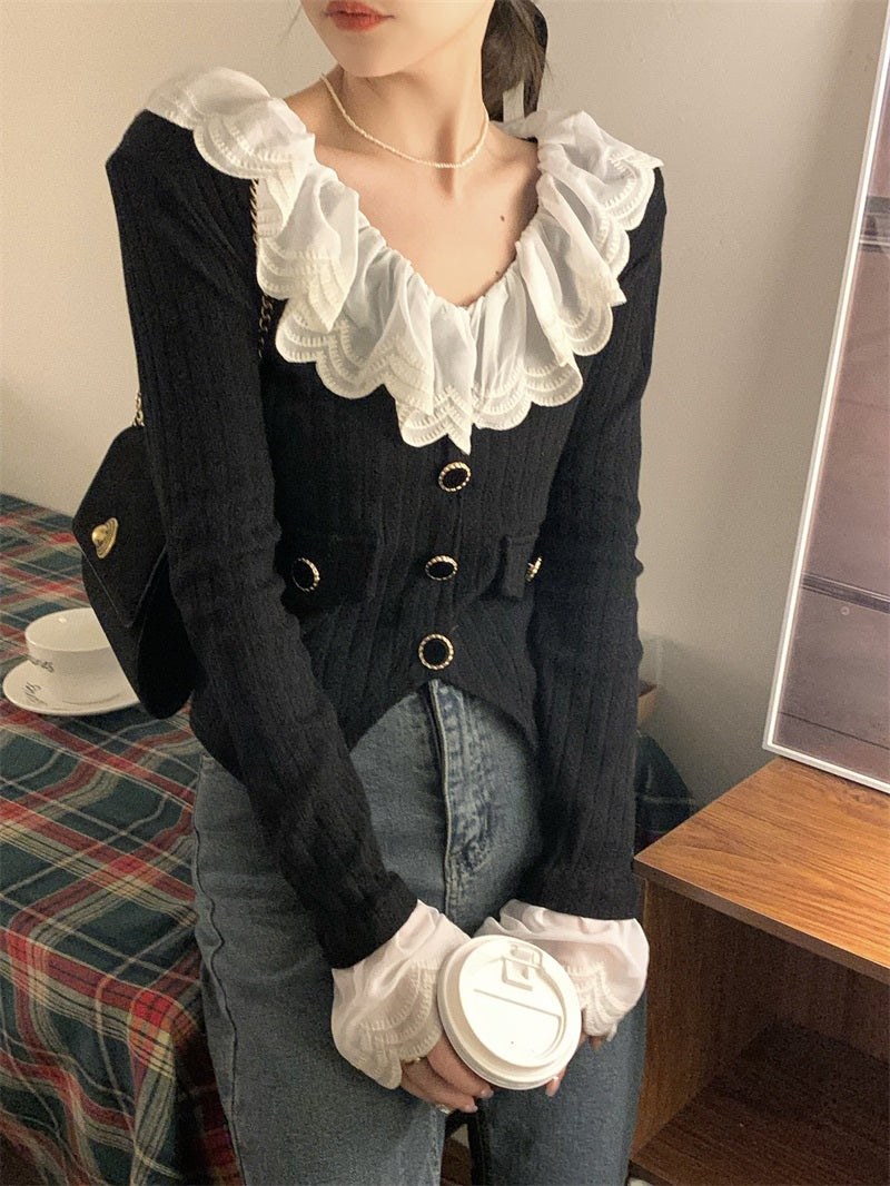 Green Lace Collar Cardigan