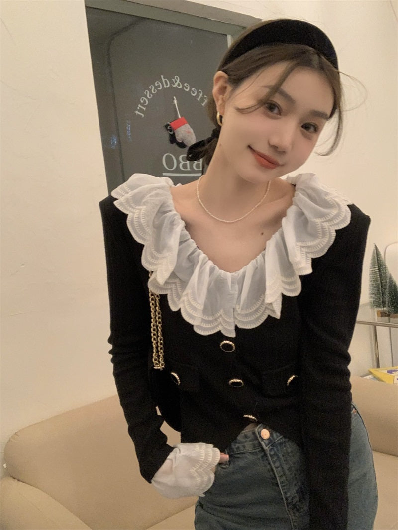 Green Lace Collar Cardigan