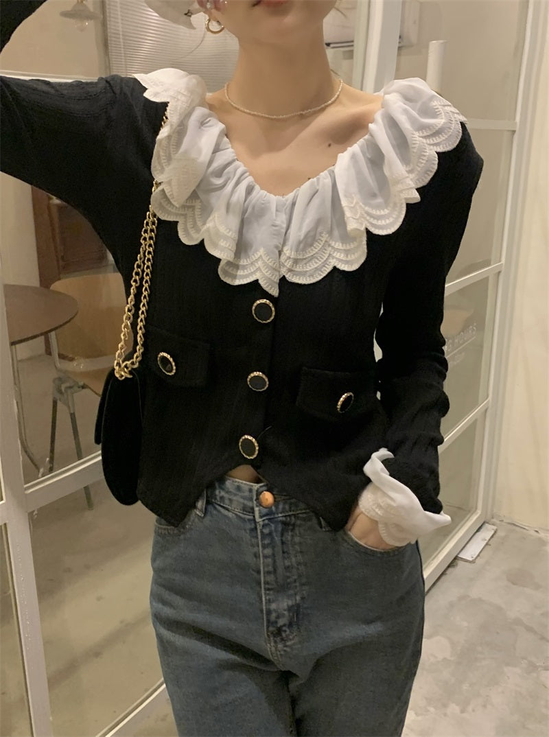 Green Lace Collar Cardigan