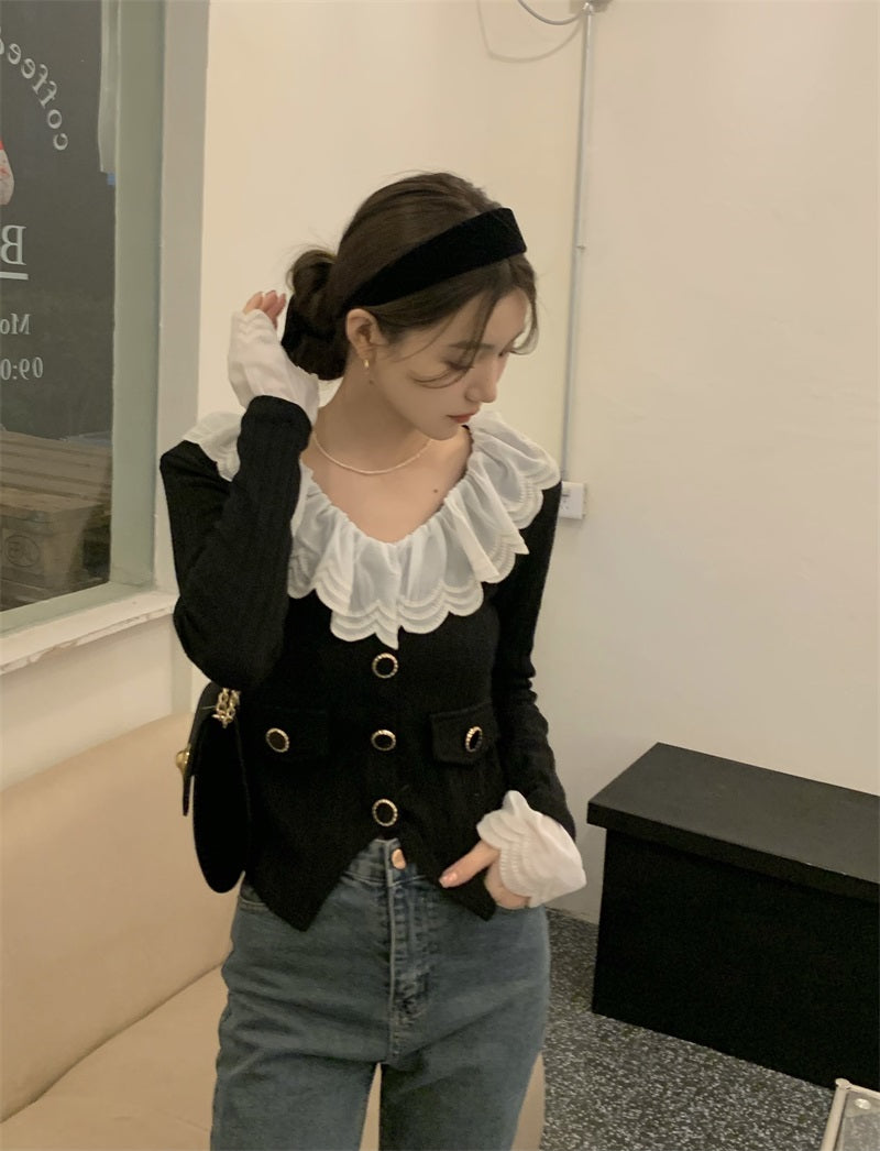Green Lace Collar Cardigan
