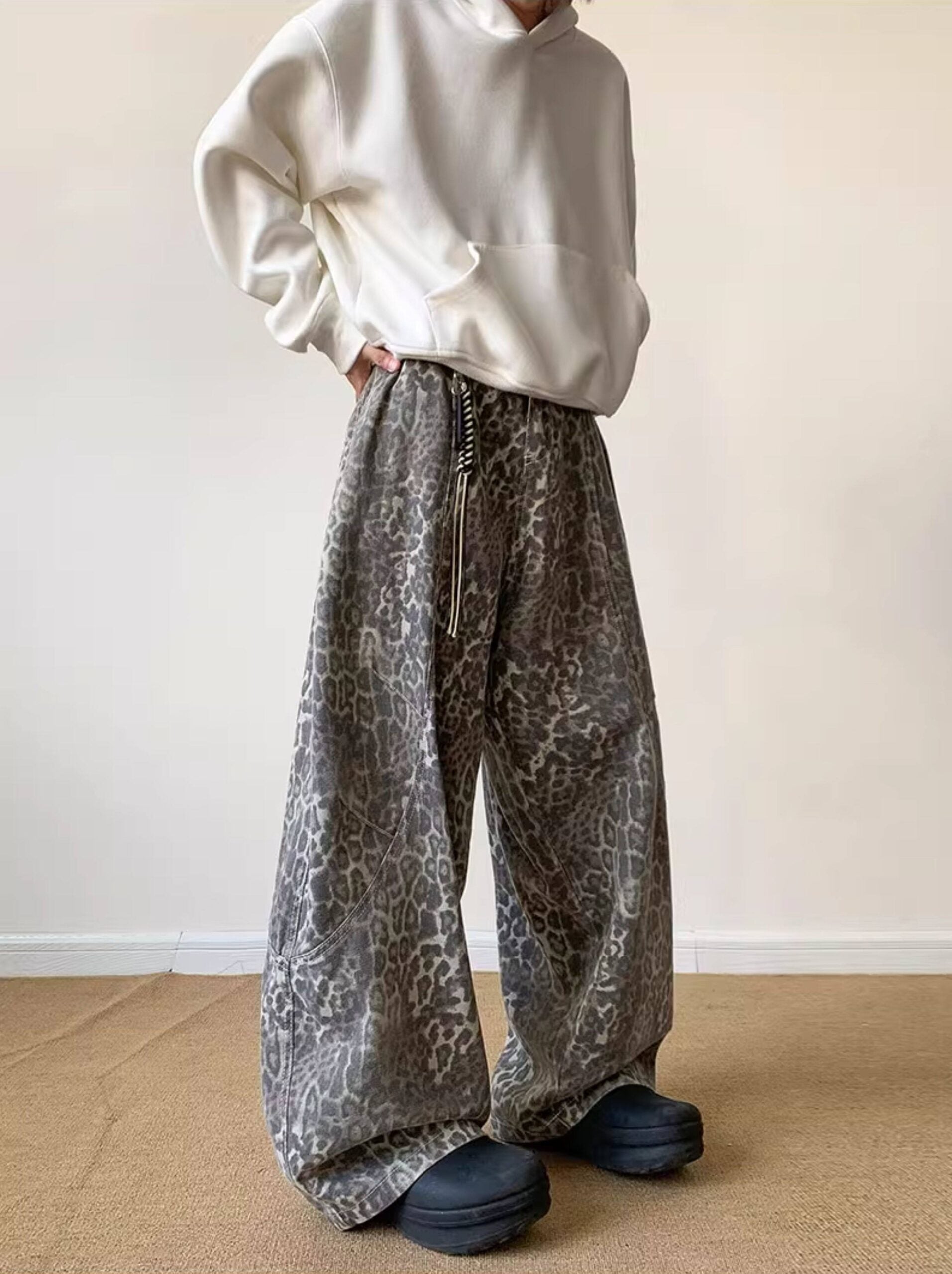 Green Leopard Accent Baggy Pants