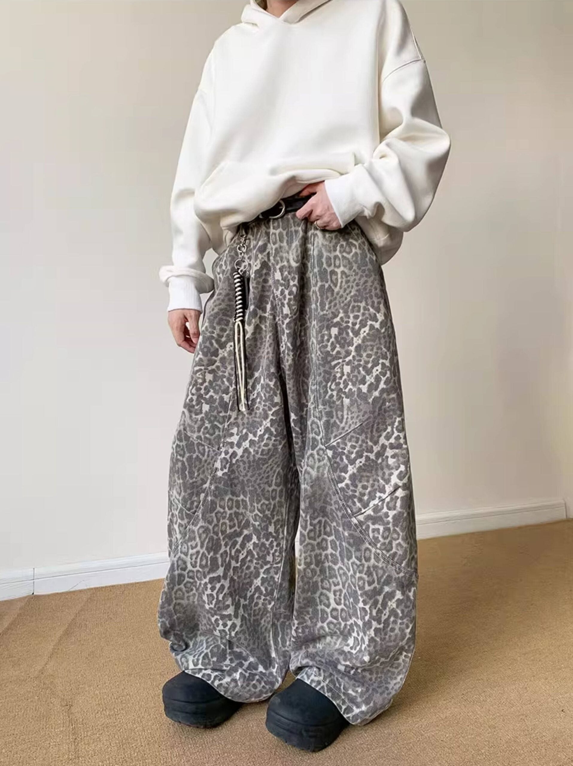 Green Leopard Accent Baggy Pants