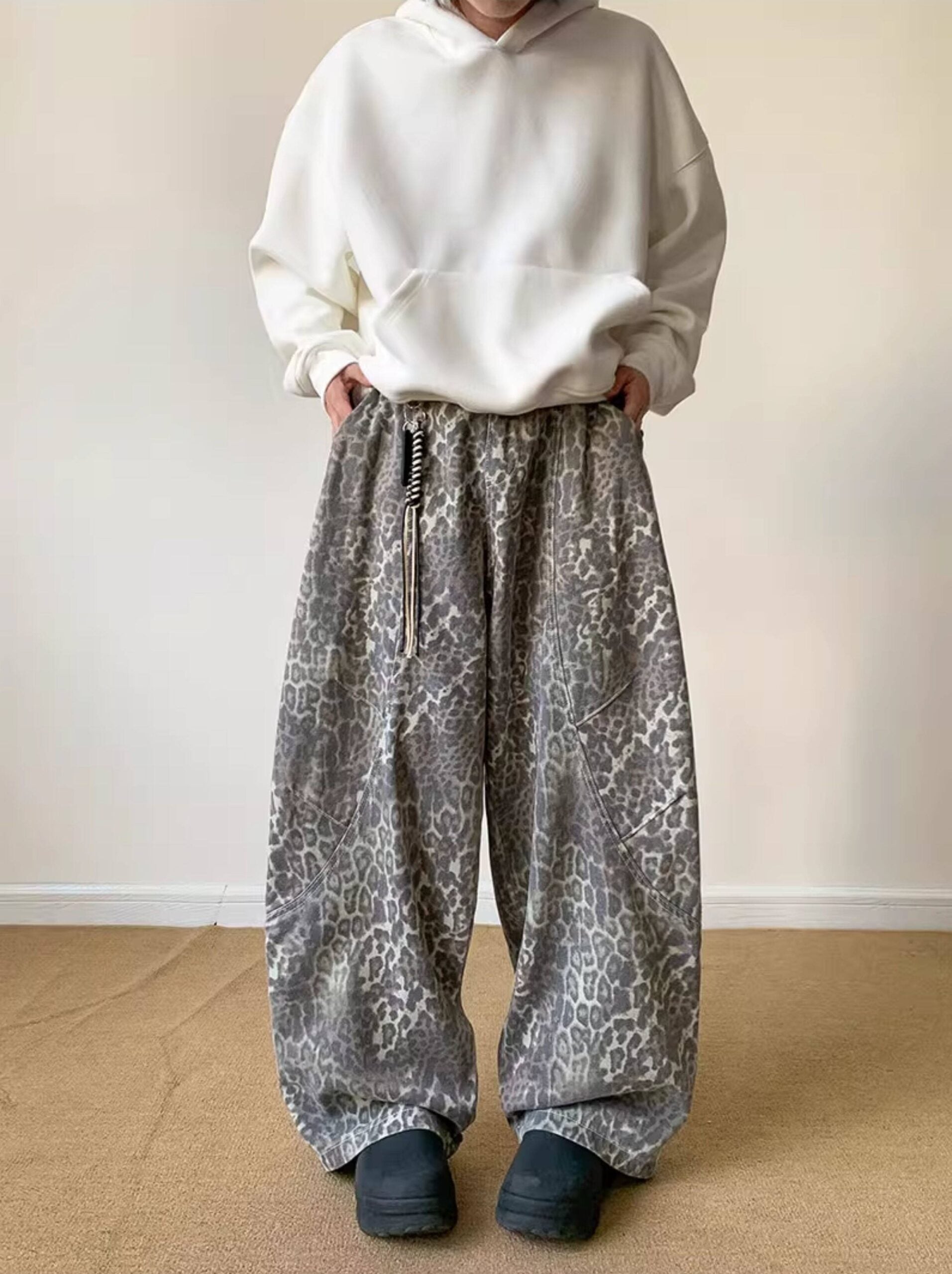 Green Leopard Accent Baggy Pants