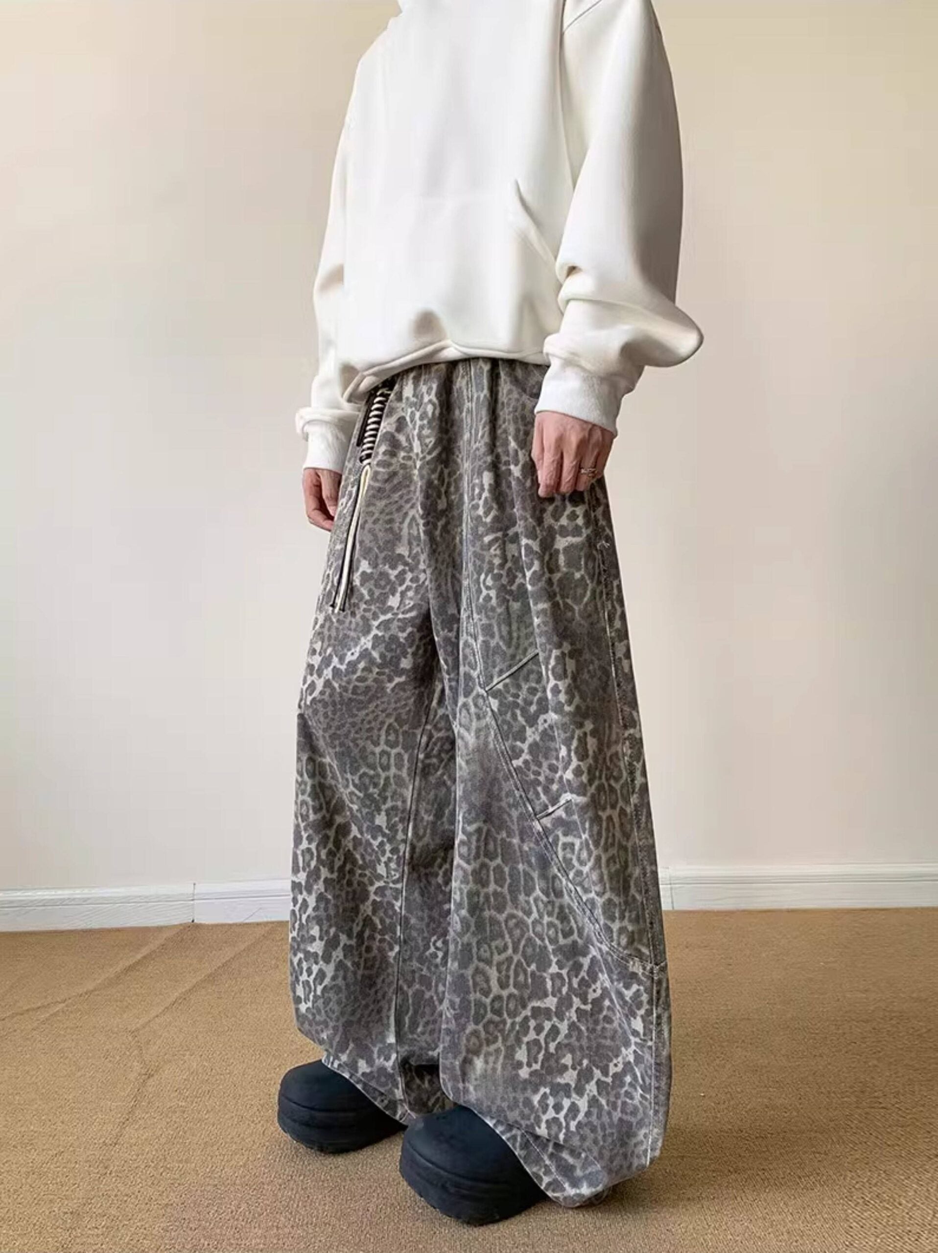 Green Leopard Accent Baggy Pants